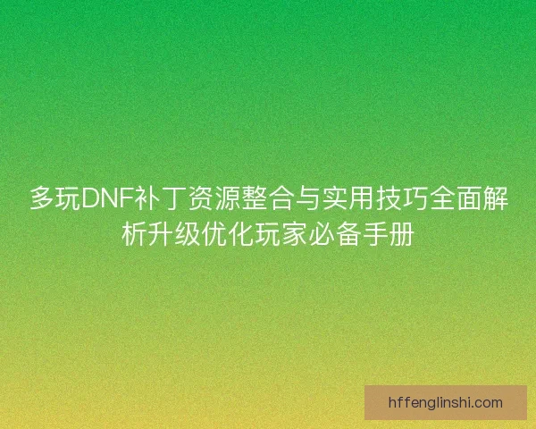 多玩DNF补丁资源整合与实用技巧全面解析升级优化玩家必备手册